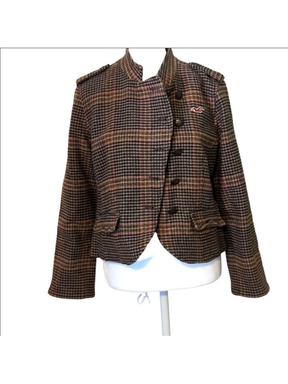 Hollister Plaid Jacket Medium Metal Buttons Lined